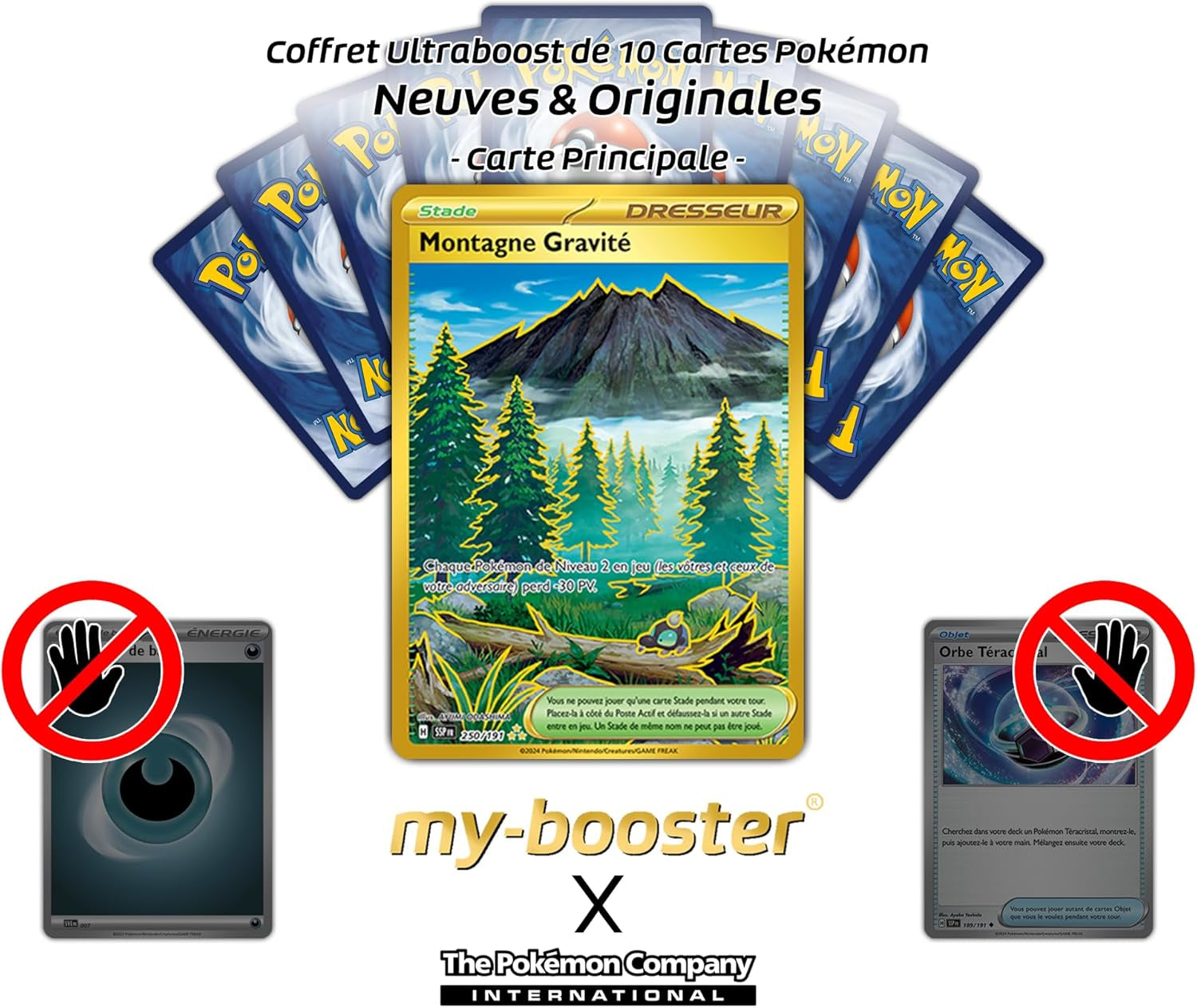 Montagne Gravité (Gravity Mountain) 250/191 Shiny Gold Trainer -  X Écarlate Et Violet 8 - Étincelles Déferlantes Box of 10 Pokemon French Cards