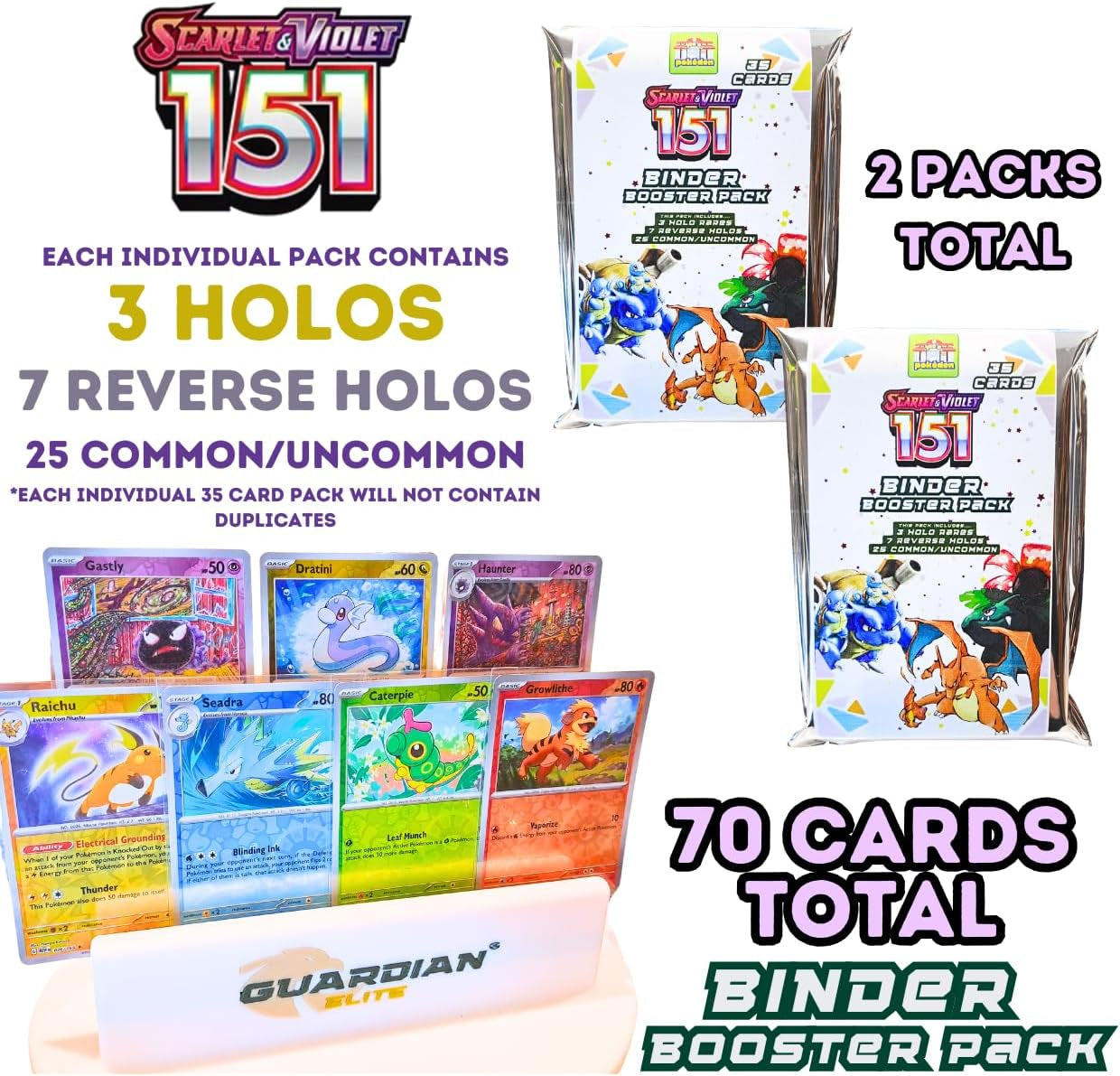 Pokemon Scarlet & Violet 151 Bulk/Binder Pack | 35 Cards per Pack | 10 X HOLO/REVERSE | 25 X Common/Uncommon | No Duplicates within Each Individual Pack - All Cards near Mint Condition (70 Cards)