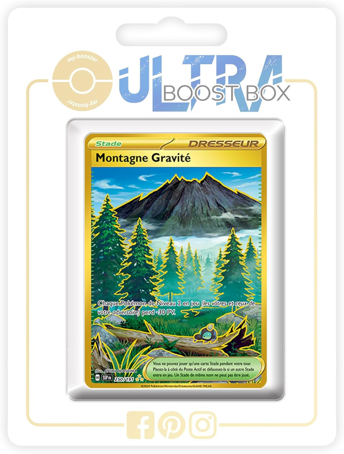 Montagne Gravité (Gravity Mountain) 250/191 Shiny Gold Trainer -  X Écarlate Et Violet 8 - Étincelles Déferlantes Box of 10 Pokemon French Cards